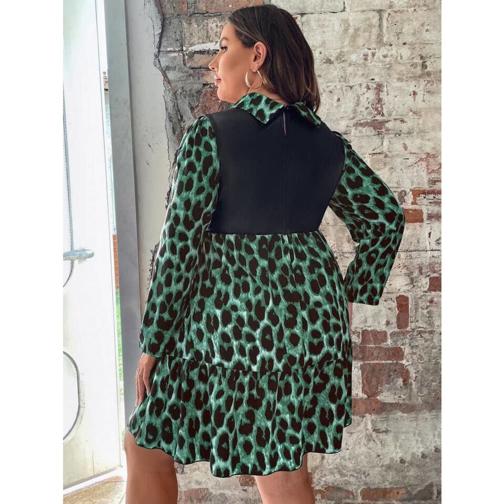 Shein Curve Plus Leopard Print Colorblock Ruffle … - image 2